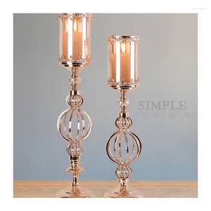 Soportes de velas Metal Stand Wrot Glass Gold Gold Romantic Candlestick Cena de lujo Atmósfera de cobre Figura de cobre Porta Candela