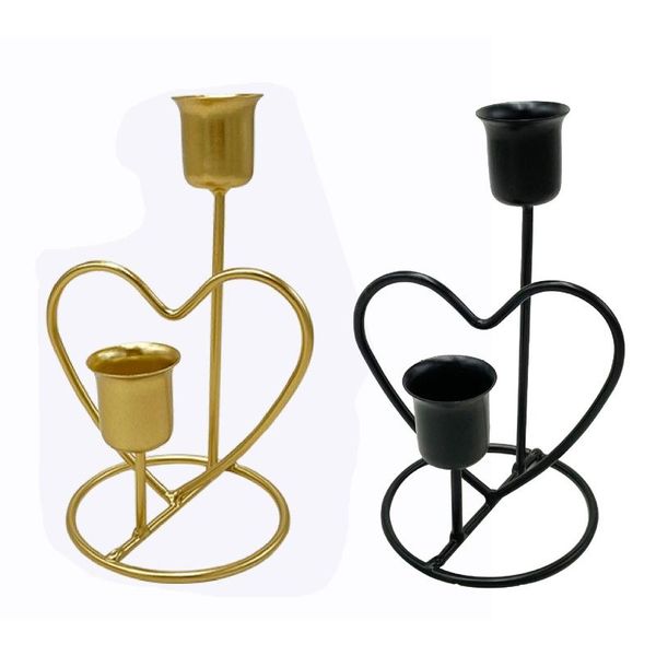 Portavelas Mini candelabro de hierro forjado soporte de Metal en forma de corazón decoración para cena romántica boda cumpleaños fiesta vela