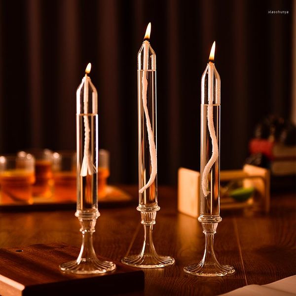 Bougeoirs porte-verre minimaliste cristaux cylindre décoration de mariage centres de table Style nordique lampe à huile Bougeoir Decor 5