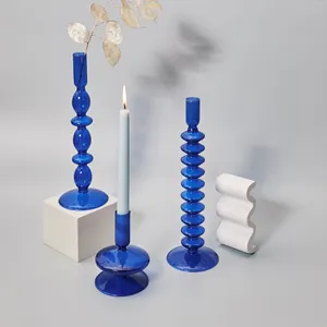 Kandelaars Moderne decoratieve glasblauwe houder thuisbasis Decoratie Verjaardag