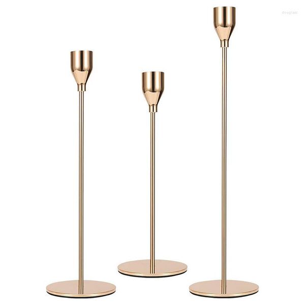 Candelabros Titular moderno 3 PCS Conjunto elegante Candelabro de hierro estable con cono de base antideslizante para