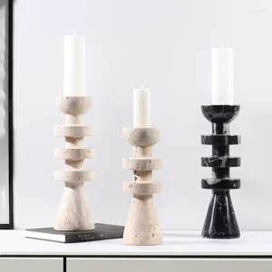 Kandelaars Modern Minimalistische Natuurlijke Marble Geel Cave Stone Candlestick Ornamenten Sample Room Club Art Splicing