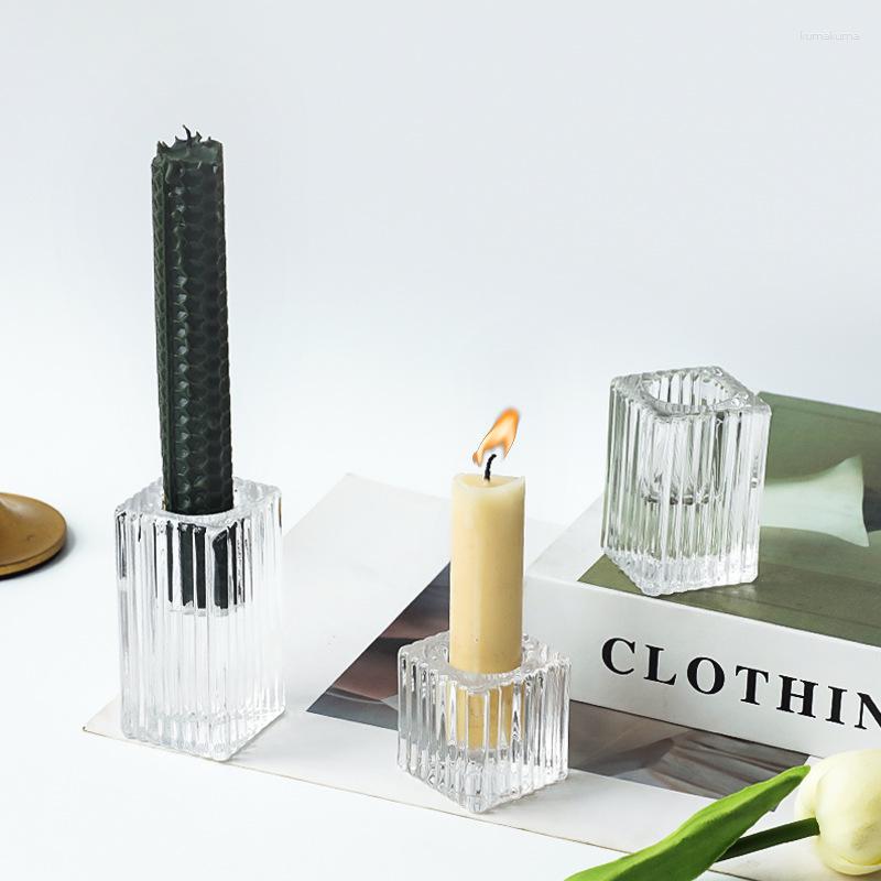 Kandelaars Modern Square Pilaar Glass Love Crystal Holder Bruiloft Decoratie Stick Wax Holiday Gift Home Decor