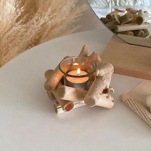 Kandelhouders moderne houten potten glas transparante kleine houder decoratieve glam lamp kerzenhalter woonkamer decoratie