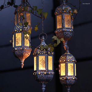 Bougeoirs en fer marocain chandelier décor intérieur vintage en verre creux en verre suspendu au thé léger décoratif