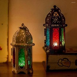 Bandlers porteurs de style marocain Votive suspendu lanterne tachée Lanterne Verre Iron Home Candlestick T3Y5