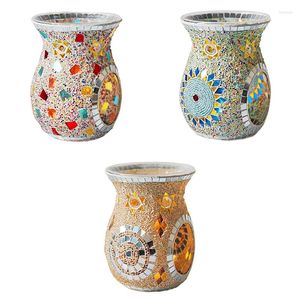 Portavelas Mosaico Quemador de aceite de vidrio Tealight Cera Melter Warmer Holder Fragancia esencial Regalo