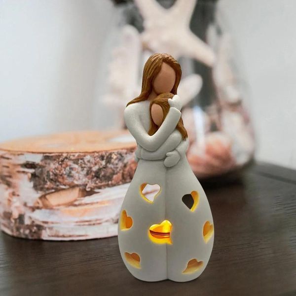Bougeoirs Gift Mother's Fay Holder Resin Statue Mother Hug Girl Duktop Ornement Curving Crafts Figure Souvenir Sweet Migne
