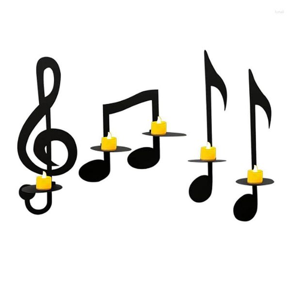 Bougeoirs Musique Note Titulaire 4 Pcs Fer Chandelier Ornements Tea Light Rack Symbole Musical Décor Pour Le Bureau À Domicile