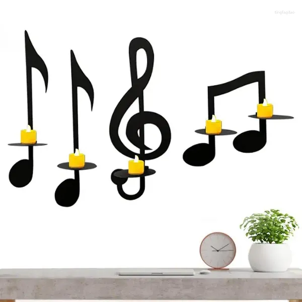 Soportes de velas Música Soporte de nota Black Wall Art 4 PCS Rack de té de hierro Decoración de símbolos musicales para el hogar