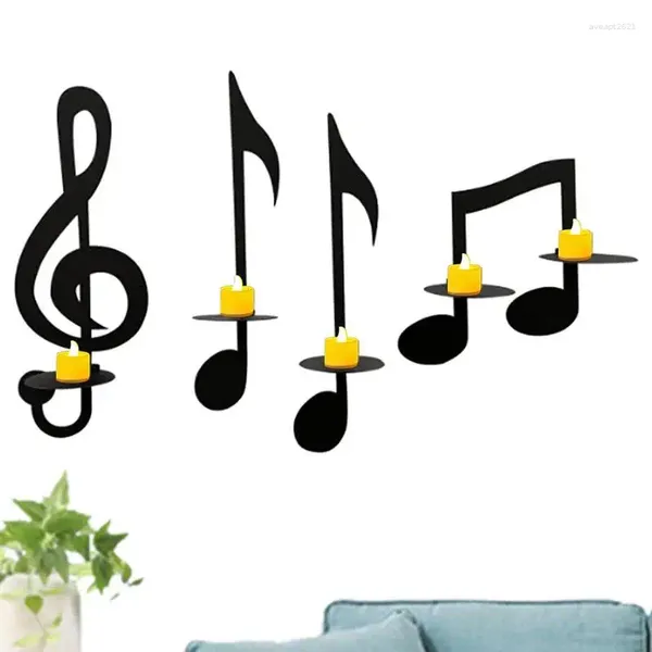 Bougeoirs note de musique décor mural 4 pièces support en fer décorations support de bougie chauffe-plat symbole musical pour cadeau de bureau à domicile