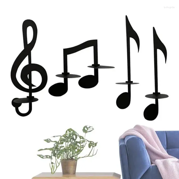 Soportes de velas Símbolo Música Decoración de la pared 4 PCS Iron Candelador Adornos de té Rack de luz Musical para el Ministerio del Interior