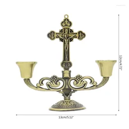 Kandelaars MXLB Christian Catholic Sacred Crucifix Tabel Stand Candlestick met handvat Metalen tafelhouder Huisinrichting bureaublad
