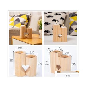 Kaarsenhouders natuurlijke woodtheellicht hartgevormde romantische schattige decoratieve bruiloft decor huis drop levering tuin dhs4v