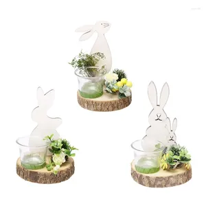Bougeoirs Naturel Pâques de Pâques en bois Numéro de fleur avec tasse en verre DÉCORATIONS DE MAISON (3 pièces)