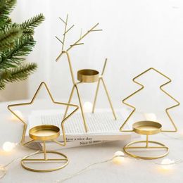 Candle Holders Navidad 2024 Kerstdecor voor Home Iron Xmas Tree Creative Elk Metal Holder Candlestick Table Decoratie ornamenten