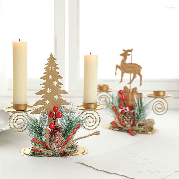 Candelabros de Navidad, decoración navideña, portavelas de Metal, árbol de Navidad, reno, estrella, adorno de candelabro, decoración de mesa para el hogar
