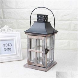 Bandlers New European Windproof Lantern suspendue Stand en bois Vintage Holder Ornement pour décor de l'église Retro Drop Delive Dhyrc