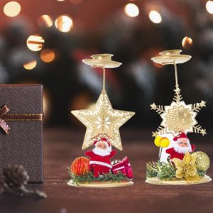 Portavelas antideslizante estrella de la sala de estar con árbol de regalo de Papá Noel para escritorio adorno de copos de nieve decoración del hogar dormitorio soporte de Navidad
