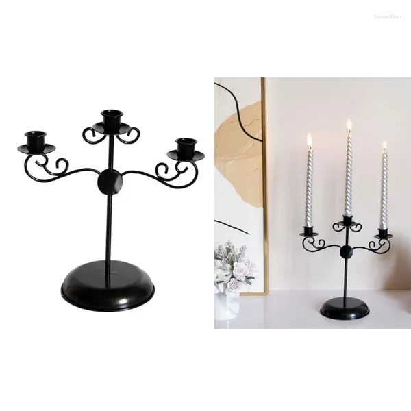 Partes de velas Nordic Black Candlestick Three Head Metal Soporter Arte de hierro Decoración de la mesa de bodas de Navidad Adornos Drop