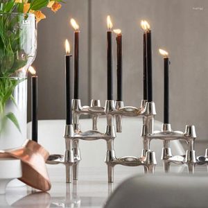 Bougeoirs nordique noir support métallique Table à manger bougies de mariage élégant maison centres de Table décoratif esthétique chambre décor