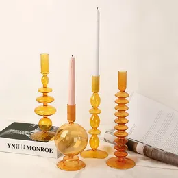 Candlers Nordic Creative Orange Glass Candlestick Crafts Salon Holder Bureau de bureau Décoration de table à manger