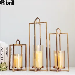 Candlers Nordic Gold Geometric Holder Lantern Metal Candlestick Decor Glass Christmas Bougies et soutient Decoracao Para Casa