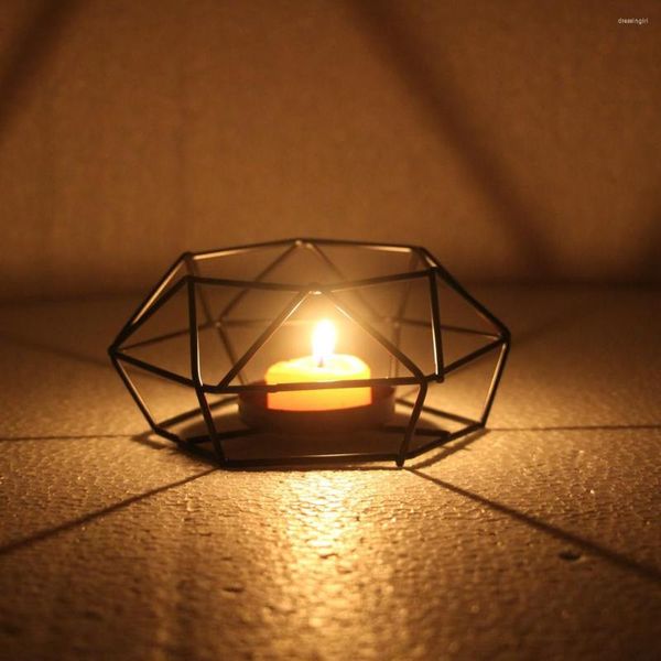 Candelabros nórdicos Retro geométrico hierro té luz candelabro lámpara linterna minimalista decoración del hogar Candelabros