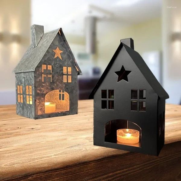 Bougeoirs nordique creux petite maison chandelier décoration artisanat créatif Table en fer pour salon