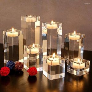 Kandelaars Noordse huisdecoratiehouder Solid Crystal Transparant Square Glass Pillar Wedding Caft Gift