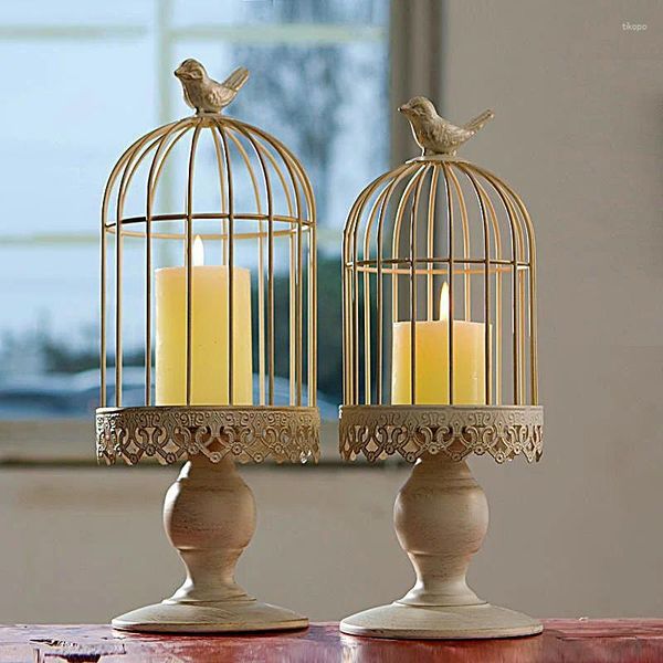 Candlers Nordic Iron Art Desktop Decoration Bird Bird Cage Bandlestick Retro Wedding Home Dinner Table Ornement