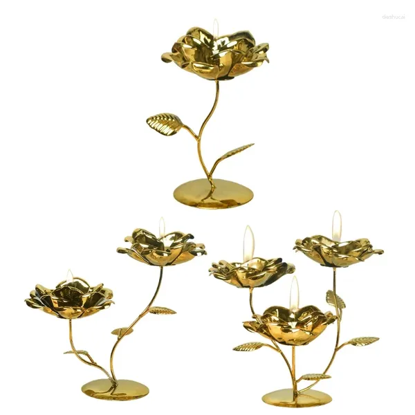 Candelabros de metal chapado nórdico, soporte de hierro, flor de loto, candelabro