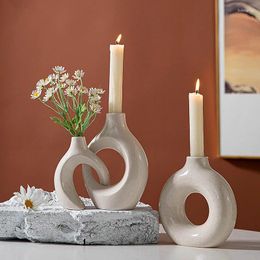 Bandlers Nordic Special Special Ceramic Candlestick Vase Ornements Creative Circle Candel porte-camér