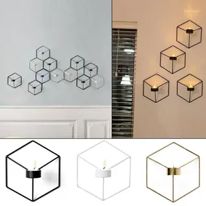 Kandelaars Noordse stijl 3D geometrische kandelaar metalen muurhouder SCONCE matching Small Tealight Home -ornamenten