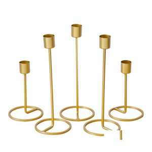 Kandelaars Noordse stijl houder goud Single Head Iron 3D geometrische kandelaar Romantisch tafeltafel Decor Creative Home Wedding Decorat Dhy4d