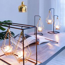 Bougeoirs Nordic Style moderne en fer or Gold plaqué chandelle géométrique Kerzenhalter Decor Table Basse