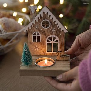 Bougeoirs Styles nordiques Père Noël Elk Chandelier en bois de Noël pour table de fête Ornement de fenêtre 4pcs