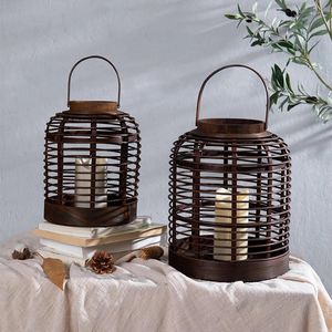 Candlers Nordic Vintage Bamboo Holder Antique Lantern Rustic Wedding Home Decoration Accessoires Porte Bougie Room Supplies AH50ZT