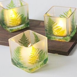 Kandelaars Noord -Europa Stijl Jar Diy Maken Container Green Leaf Cup Square Glass Candlestick Romantische Decoratie