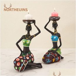 Candlers Northeuins Résine Noir femme Chandelier Figurines Africain Exotic Decoration Holder Statue Dining Table Top Decor OBJ DHGMP