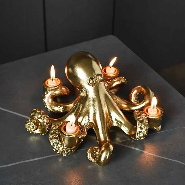 Candlers Northeuins Resin Golden Octopus Chandeliers Ornements Europe Animal Candlers Figurines Home Living Room Decorations de bureau T240505