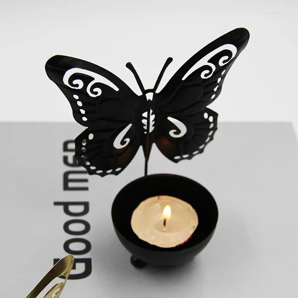 Candalos Avistas novedosas Soporte de mariposa Decoración del hogar Crafts Modern Style Standing Tabletop Ornament Metal Candlestick Desk Decor
