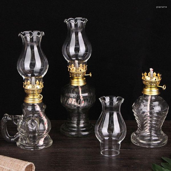 Candelabros de aceite para uso en interiores, lámpara de queroseno de vidrio con mango, linterna Vintage, iluminación de emergencia para el hogar y exteriores