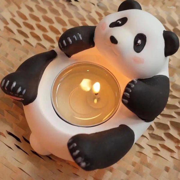 Candelabros Panda Lindo Titular A La Parrilla Figuras De Animales Estética Del Hogar Luz De Té Decorativa