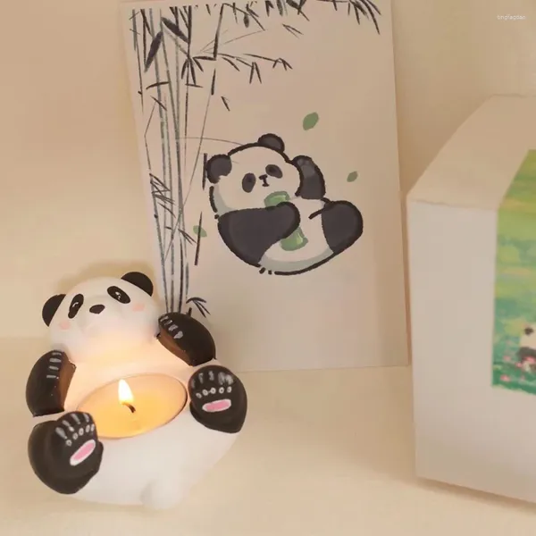 Bougeoirs Panda Titulaire Gypse Dessin Animé Lampe À Thé Multifonctionnel Table Pièce Maîtresse Pour Chambre De Bureau