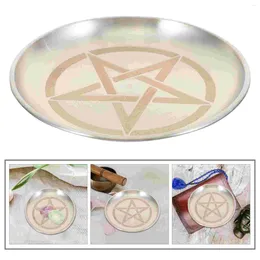 Kaarsenhouders pentagram altaar ritueel bord gerecht platte kom brandende houder aanbieden fruitbak metalen sieraden eten snack