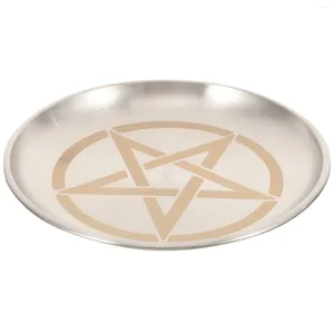 Kaarsenhouders pentagram altaar ritueel bord gerecht platte kom brandende houder aanbieden fruitbak metalen sieraden eten snack