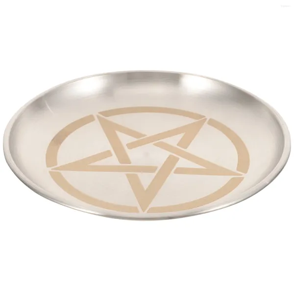 Bougeoirs pentagram autel rituel assiette à plat bol à plat porte-brûlage offrant un plateau de fruit bijoux en métal collation alimentaire