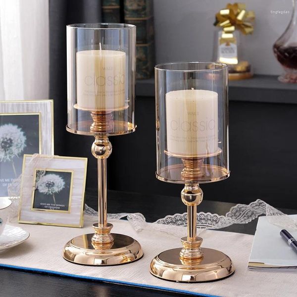 Soportes de velas Soporte de mesa de cristal personalizado Mercurio Mercury Glass Decoración de oro Regalo para el hogar