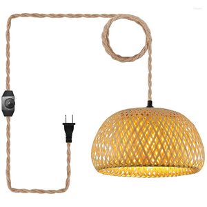 Bougeoirs Plug In Suspension Lampe Suspendue Avec Interrupteur Jute Corde Corde Bambou Abat-Jour En Osier Rotin Lumières NOUS